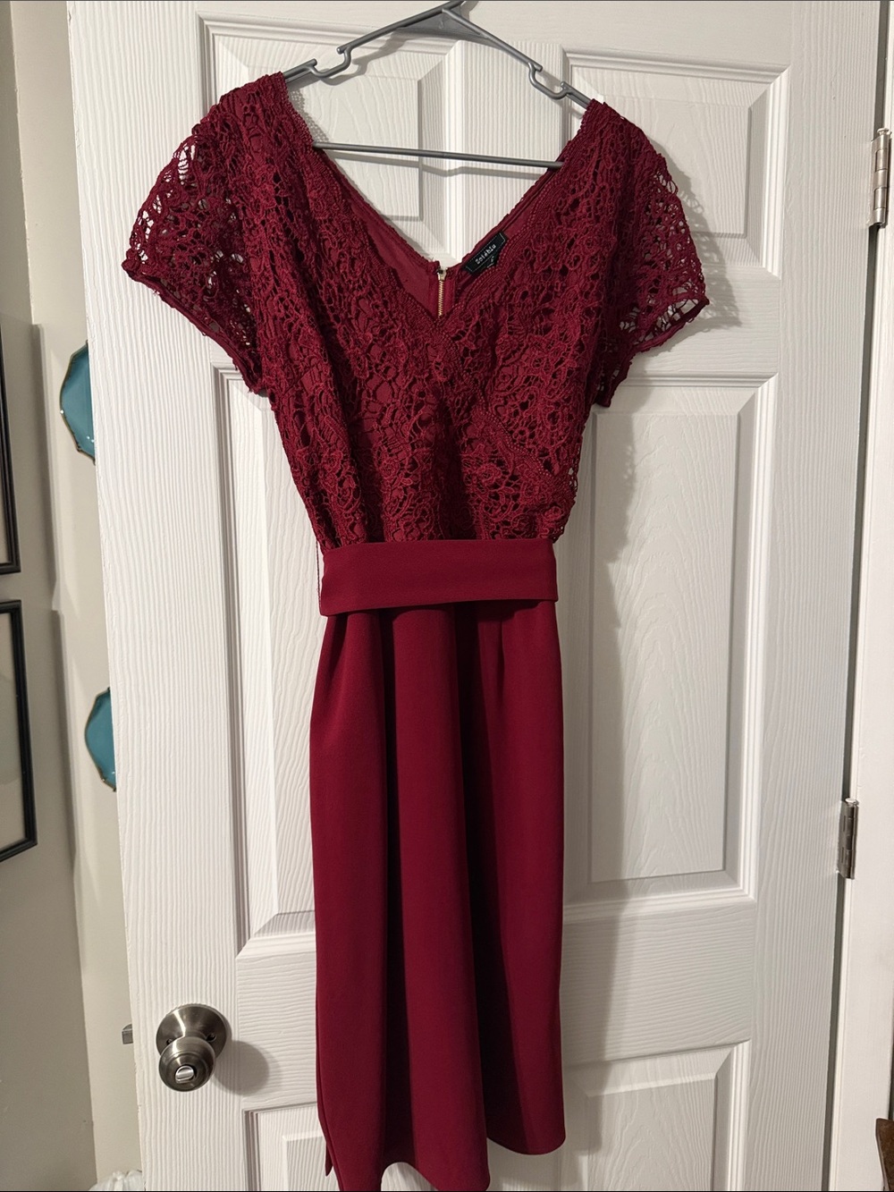 Soieblu Burgundy Lace Bodice Midi Dress